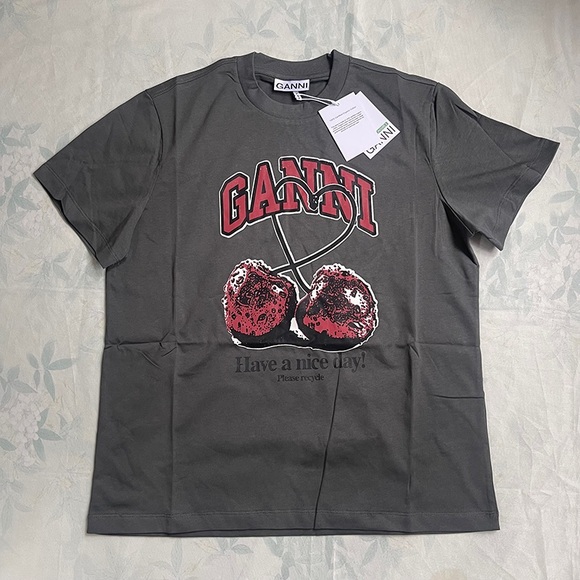 Ganni Other - Ganni Charcoal Crewneck Logo Tee with Tag